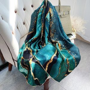 Bufanda de seda larga colorida para mujer Bufandas de seda cuadradas con estampado de paisaje