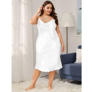 Vestido camisón de seda con cuello vuelto y talla grande para mujer