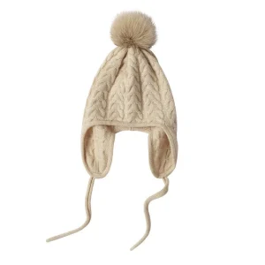 Gorro de punto de cachemira para mujer con gorro con orejeras de cachemira con pompón de piel