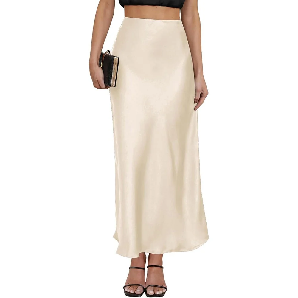 Vestido de seda de cintura alta con falda larga de seda elegante para mujer - Imagen 2