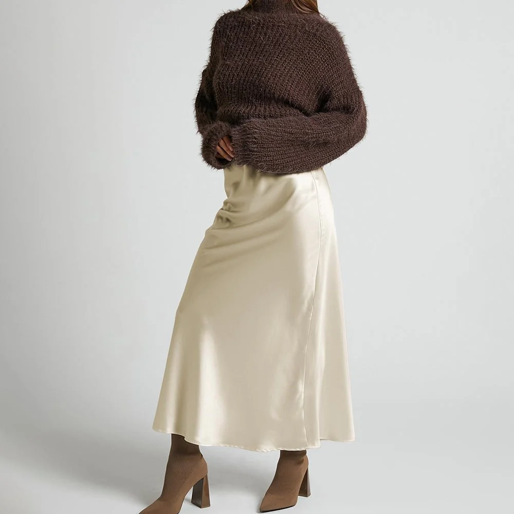 Vestido de seda de cintura alta con falda larga de seda elegante para mujer - Imagen 3