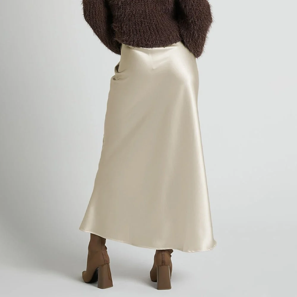 Vestido de seda de cintura alta con falda larga de seda elegante para mujer - Imagen 4