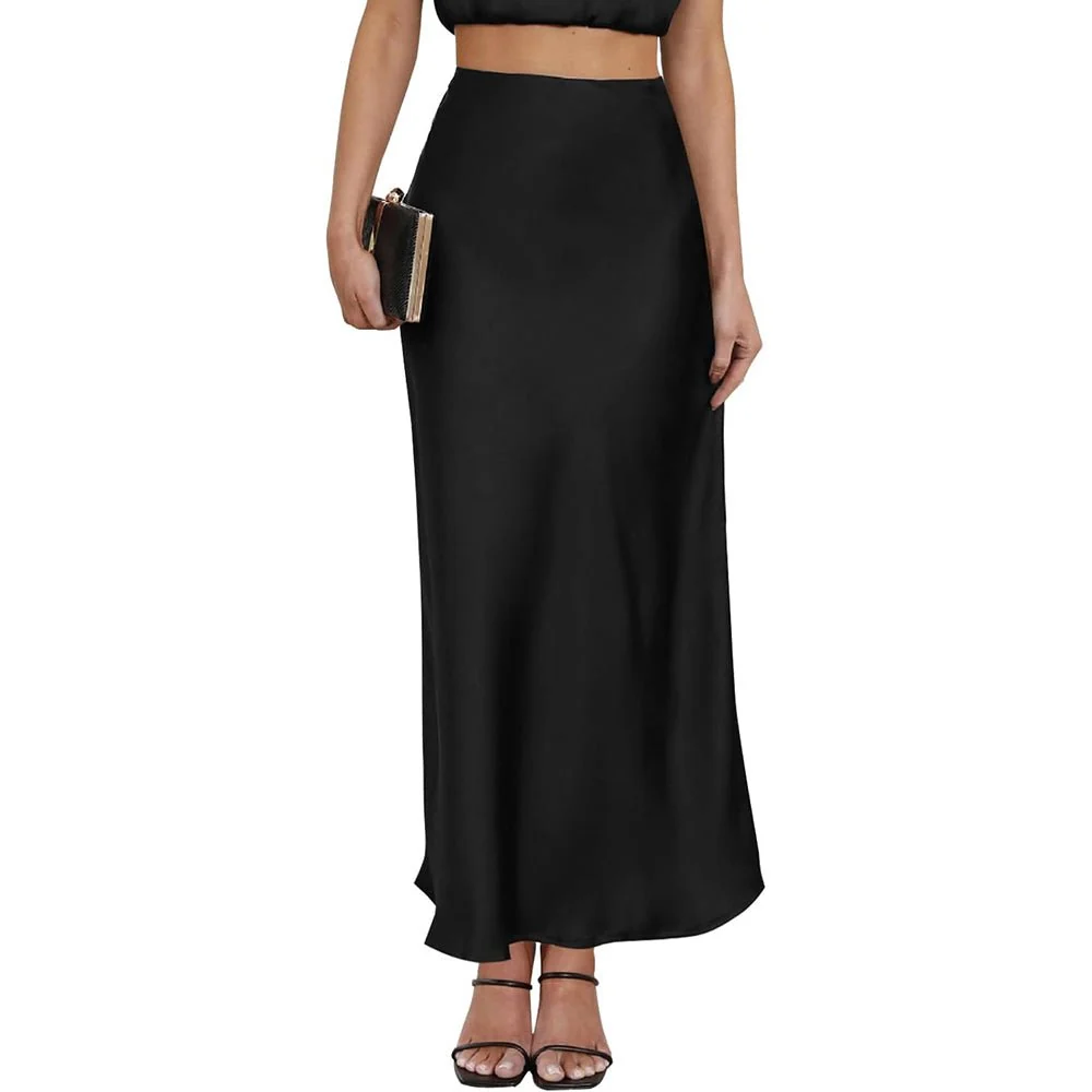 Vestido de seda de cintura alta con falda larga de seda elegante para mujer - Imagen 7
