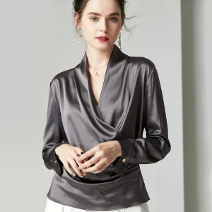 Blusa de seda elegante para mujer Camisas de manga larga 100% seda morera