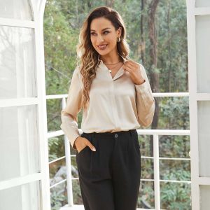 Trabajo para mujeres Camisas de seda blusa de seda de la trama escondida