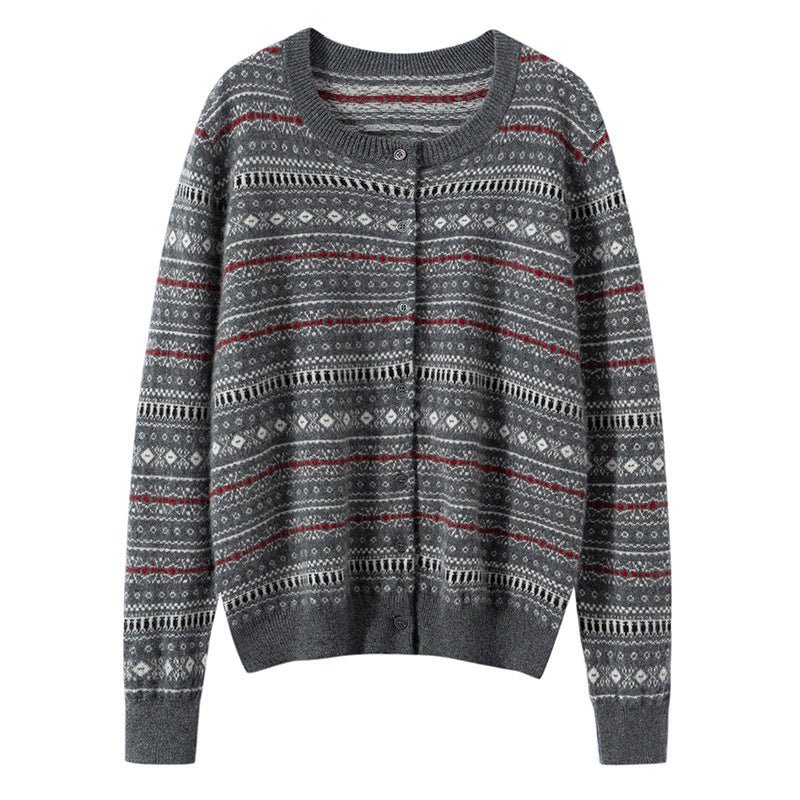 Cárdigan de cachemira pura Fair Isle para mujer Suéter de cachemira con botones y cuello redondo - Imagen 3