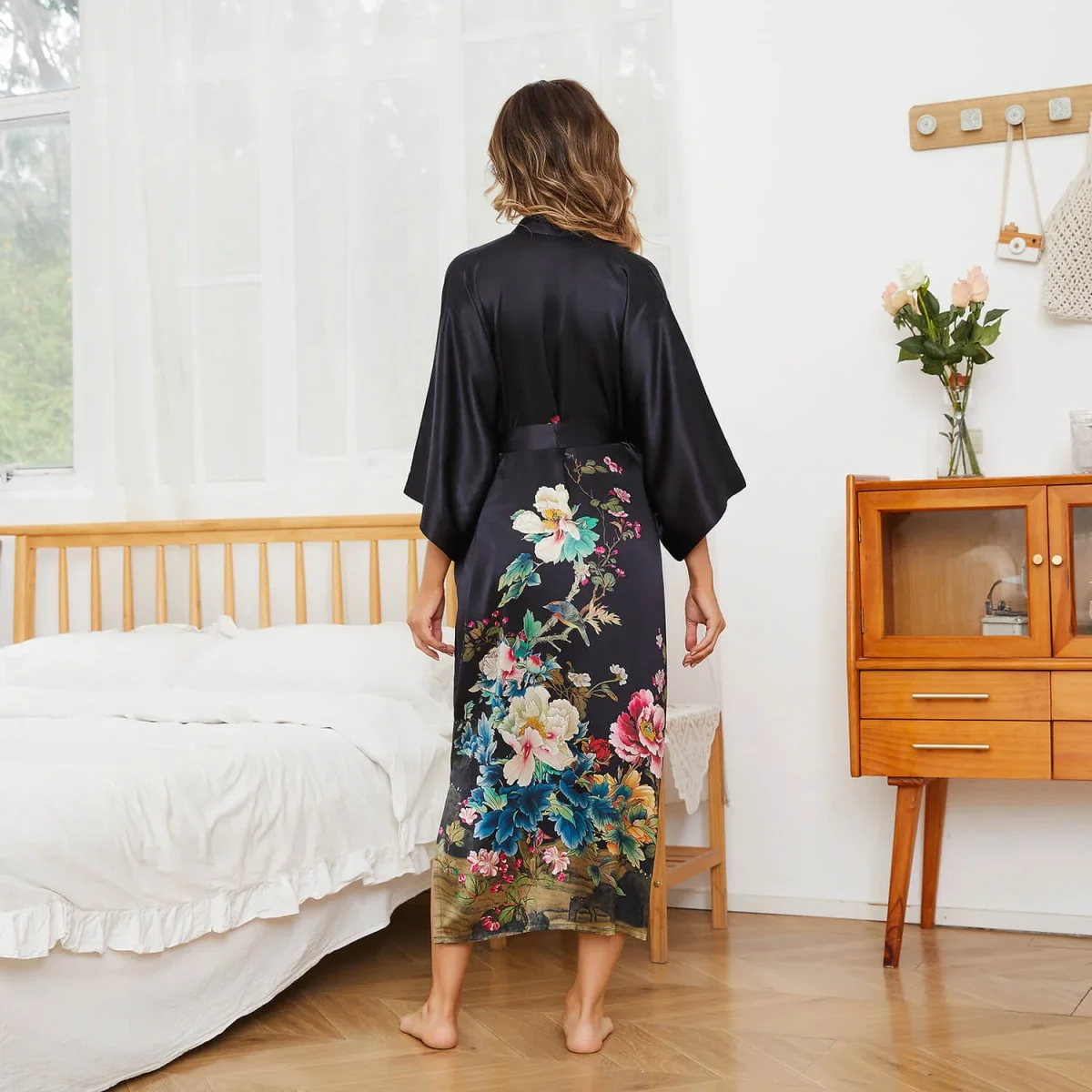 Túnicas de kimono de seda pura de estampado floral para mujeres - Imagen 3