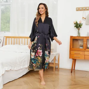 Túnicas de kimono de seda pura de estampado floral para mujeres