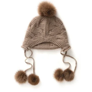 Cashmere de la mujer Sombrero de oreja con cable con cachemira de cable