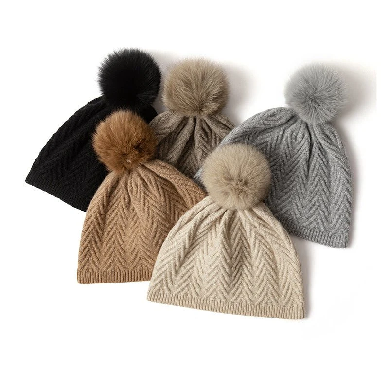 Gombado de gorro de hemorros de cachemira con sombreros de piñera de piel pura - Imagen 2