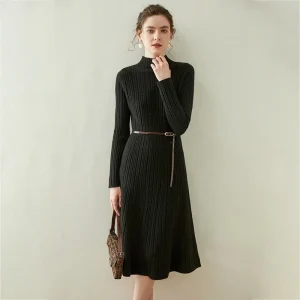 Vestido midi de cachemir midi de hojuelas de manga larga de manga larga de manga larga