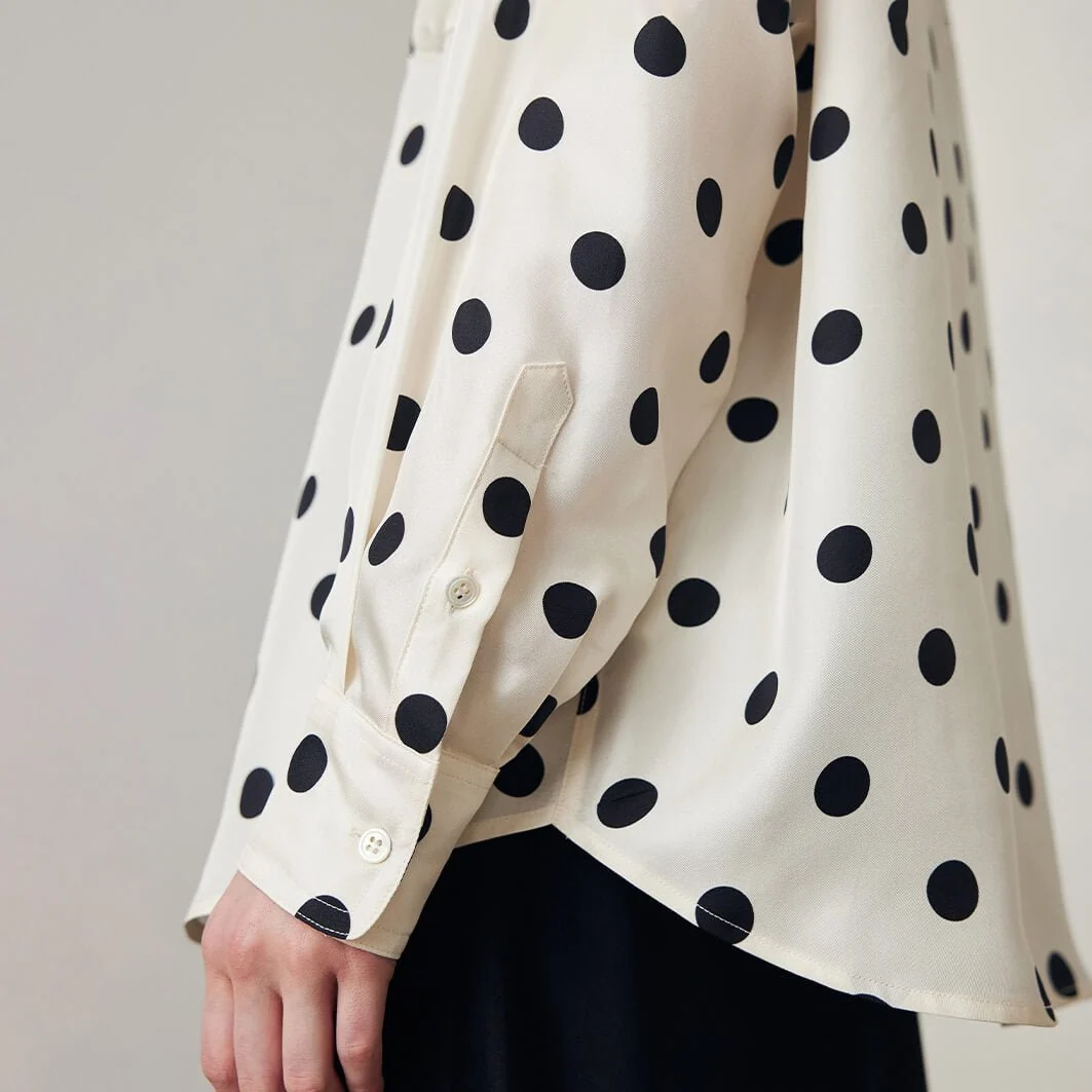 Camisa de seda de manga larga para mujer Blusa de seda con botones y lunares - Imagen 5
