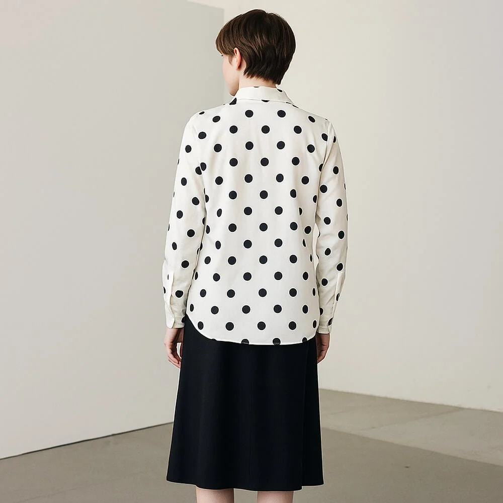 Camisa de seda de manga larga para mujer Blusa de seda con botones y lunares - Imagen 4