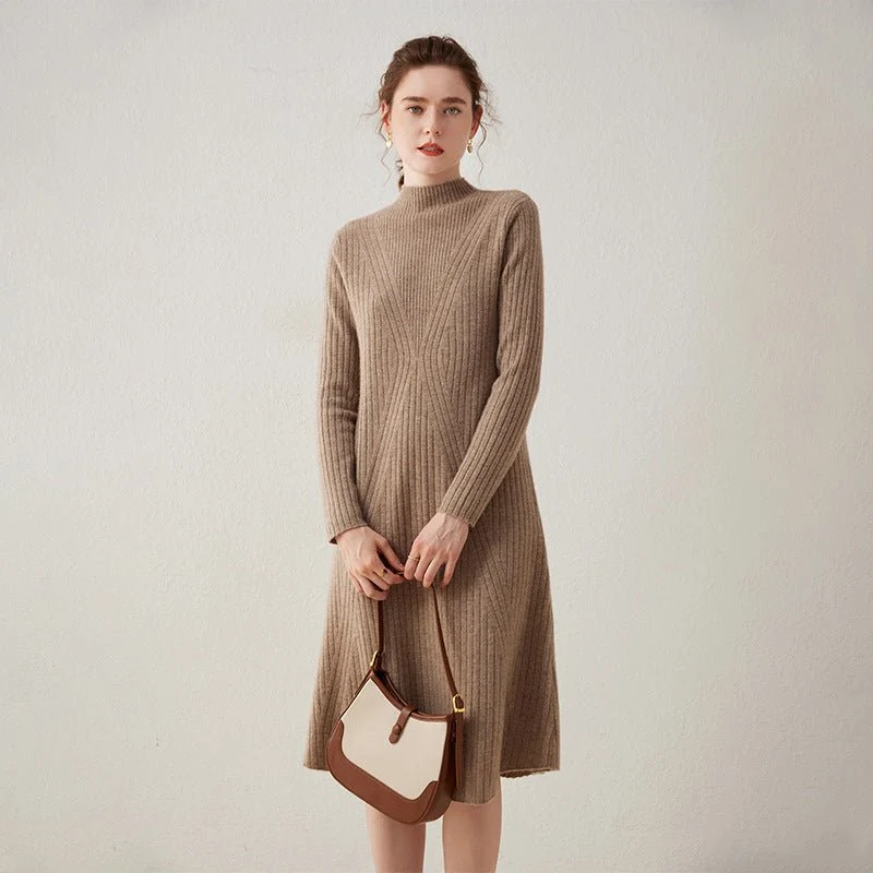 Vestido de cachemira con cuello simulado para mujer Vestido midi de cachemira Vestido inferior - Imagen 8