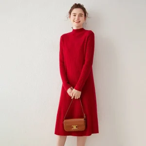 Vestido de cachemira con cuello simulado para mujer Vestido midi de cachemira Vestido inferior