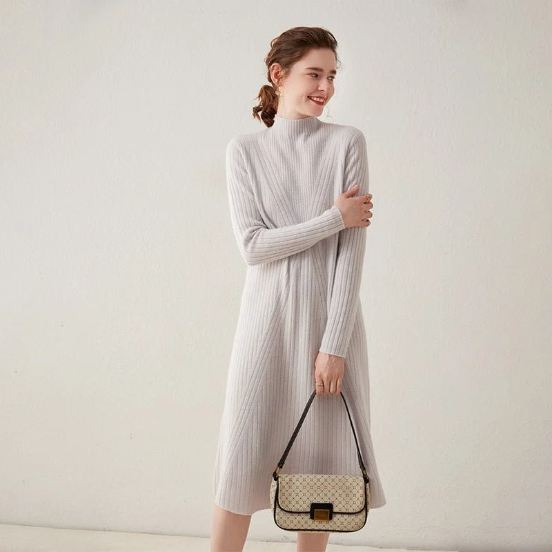 Vestido de cachemira con cuello simulado para mujer Vestido midi de cachemira Vestido inferior - Imagen 7