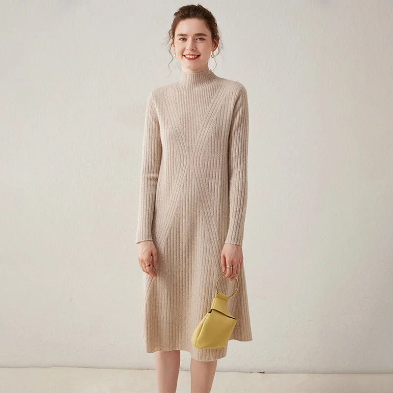 Vestido de cachemira con cuello simulado para mujer Vestido midi de cachemira Vestido inferior - Imagen 4