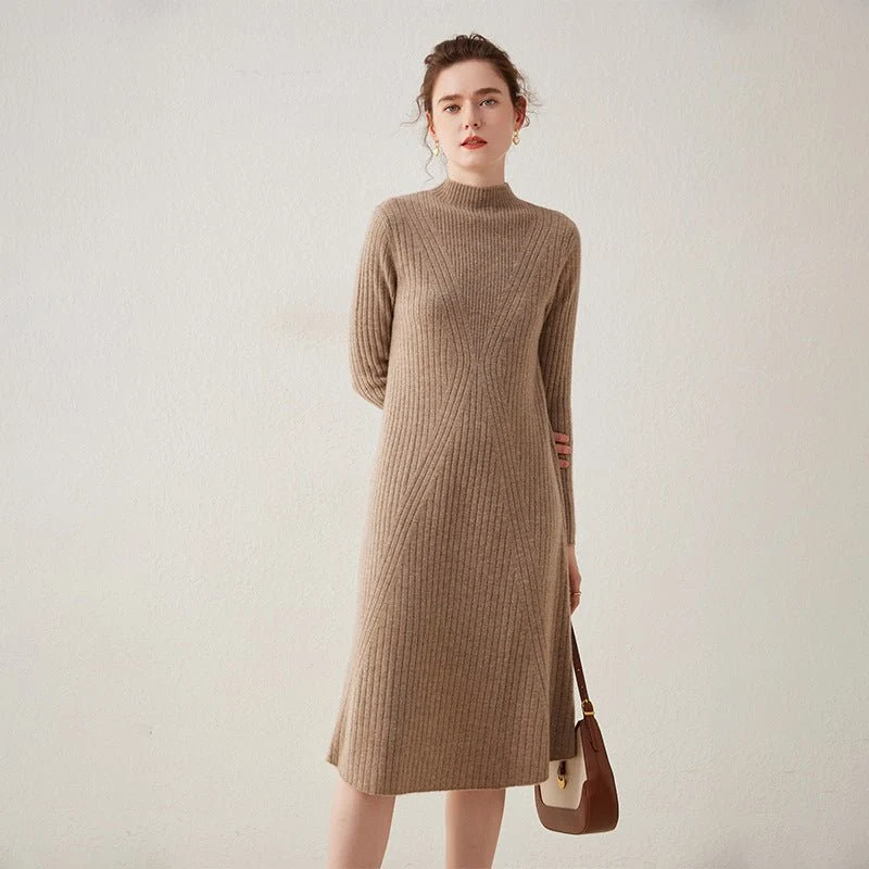 Vestido de cachemira con cuello simulado para mujer Vestido midi de cachemira Vestido inferior - Imagen 5