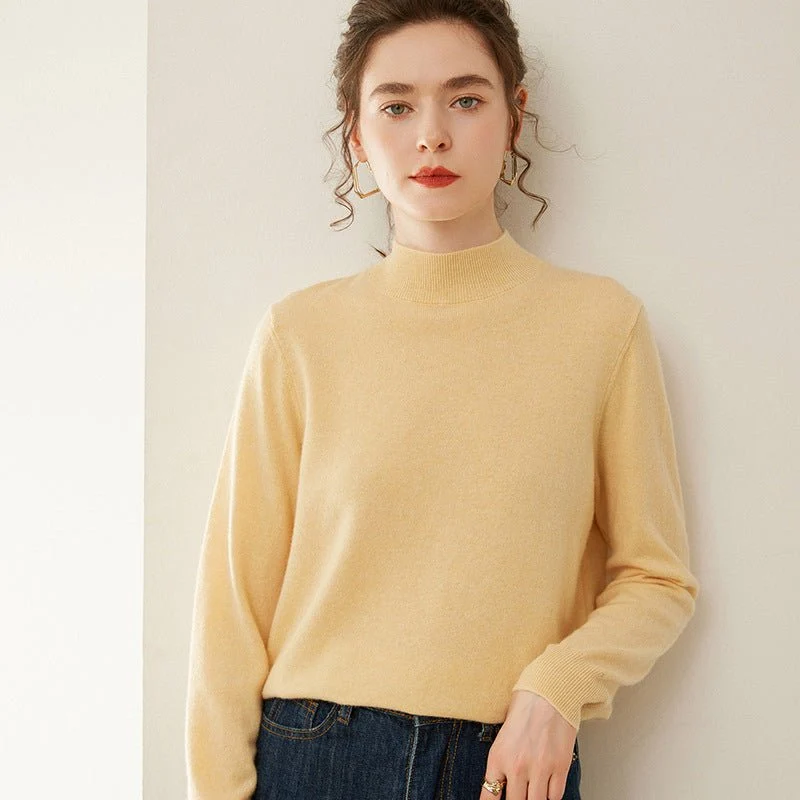 Suéter de cachemira con cuello simulado para mujer Jersey de cachemira con dobladillo acanalado - Imagen 6