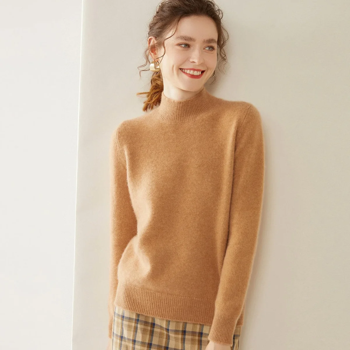 Womens Mock Neck Cashmere Sweater Long Sleeve Cashmere Pullover Multi Colors - Imagen 8