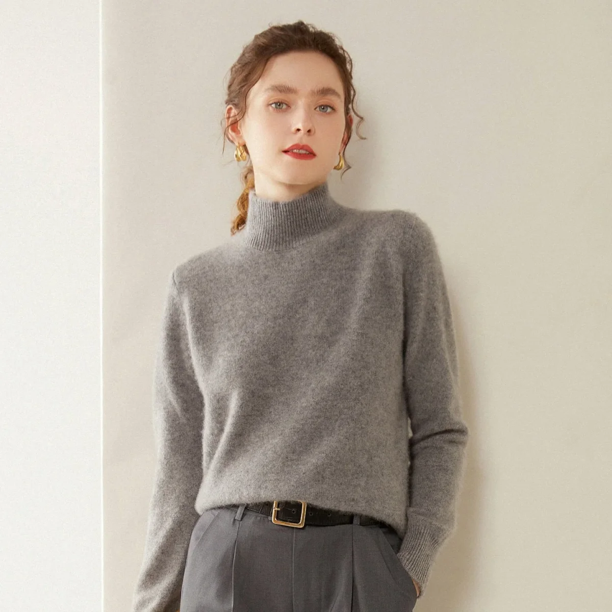 Womens Mock Neck Cashmere Sweater Long Sleeve Cashmere Pullover Multi Colors - Imagen 5