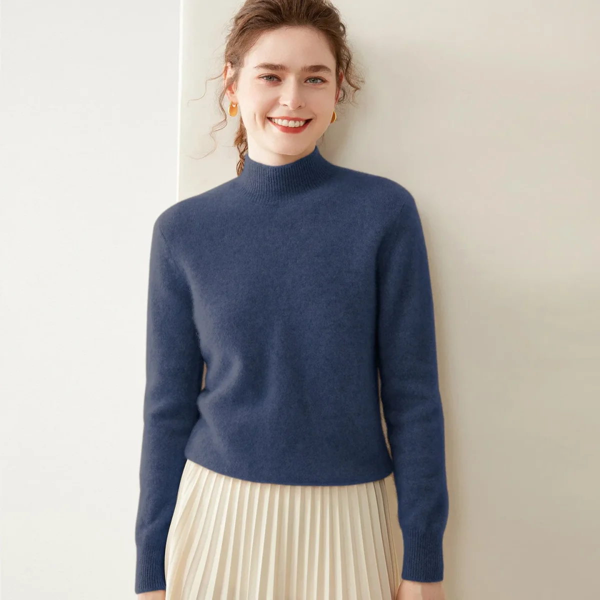 Womens Mock Neck Cashmere Sweater Long Sleeve Cashmere Pullover Multi Colors - Imagen 6
