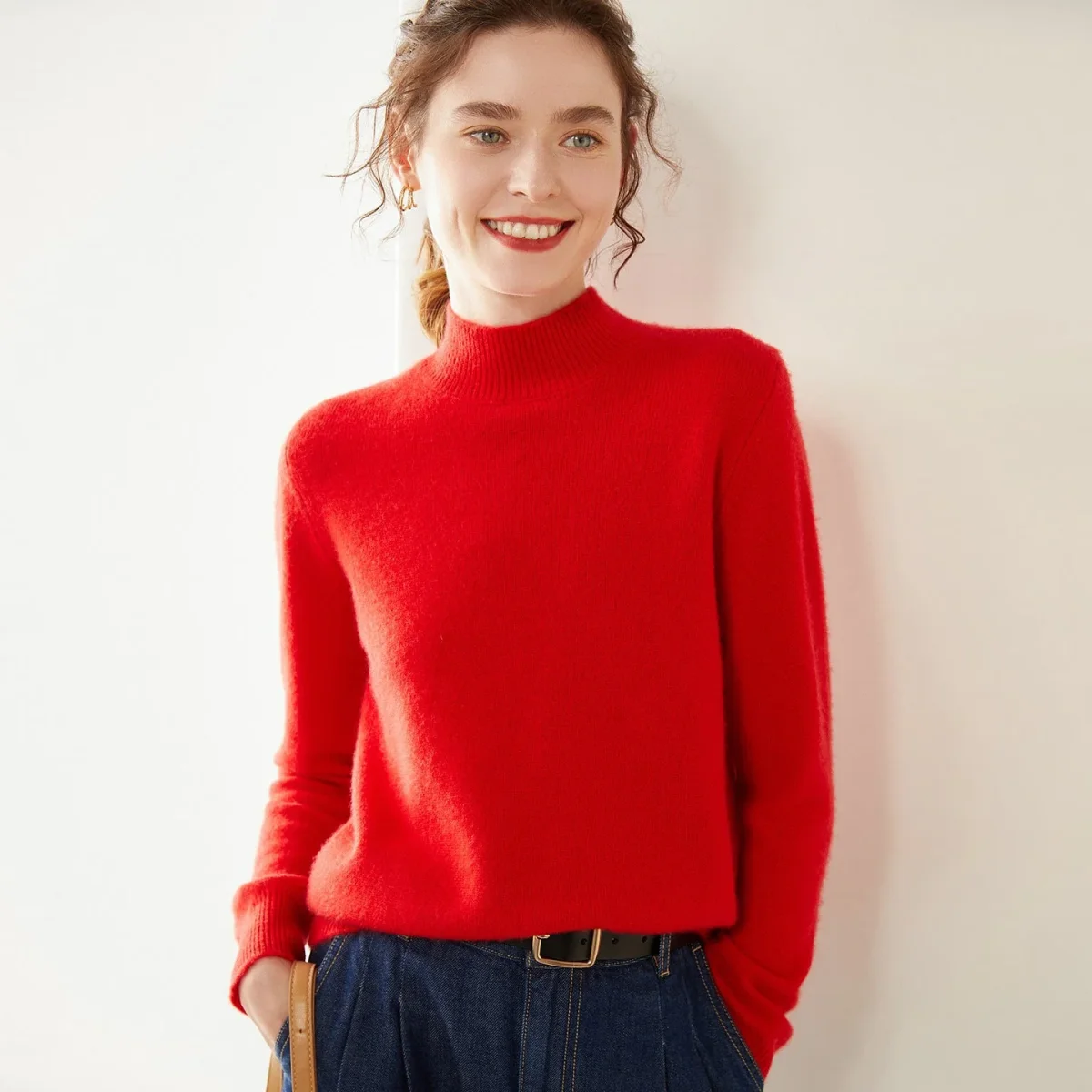 Womens Mock Neck Cashmere Sweater Long Sleeve Cashmere Pullover Multi Colors - Imagen 7