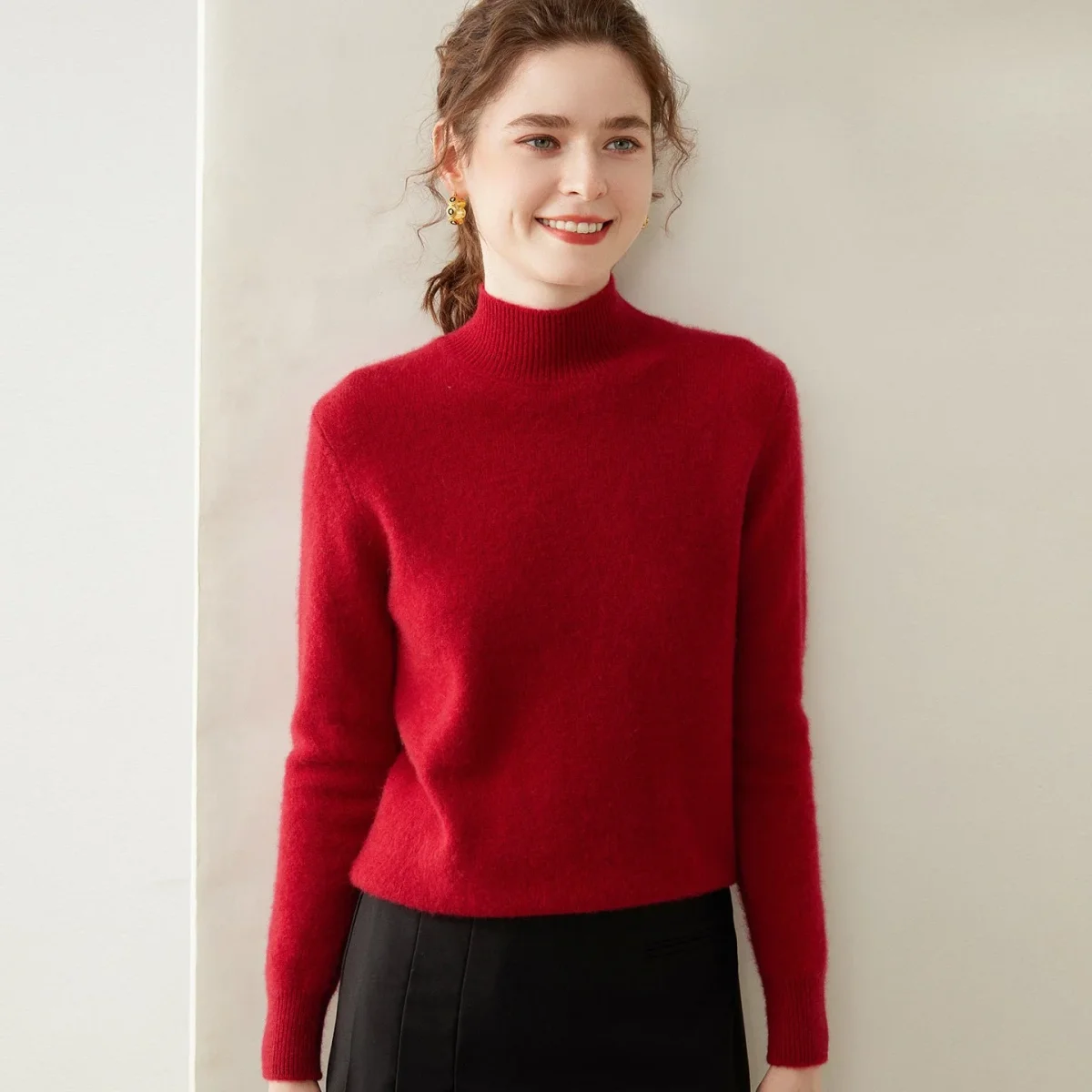 Womens Mock Neck Cashmere Sweater Long Sleeve Cashmere Pullover Multi Colors - Imagen 3