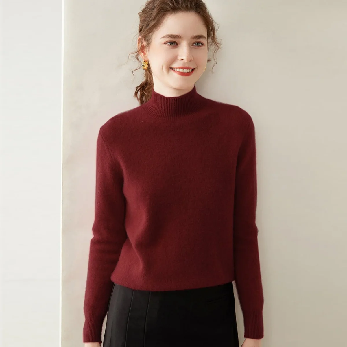 Womens Mock Neck Cashmere Sweater Long Sleeve Cashmere Pullover Multi Colors - Imagen 9