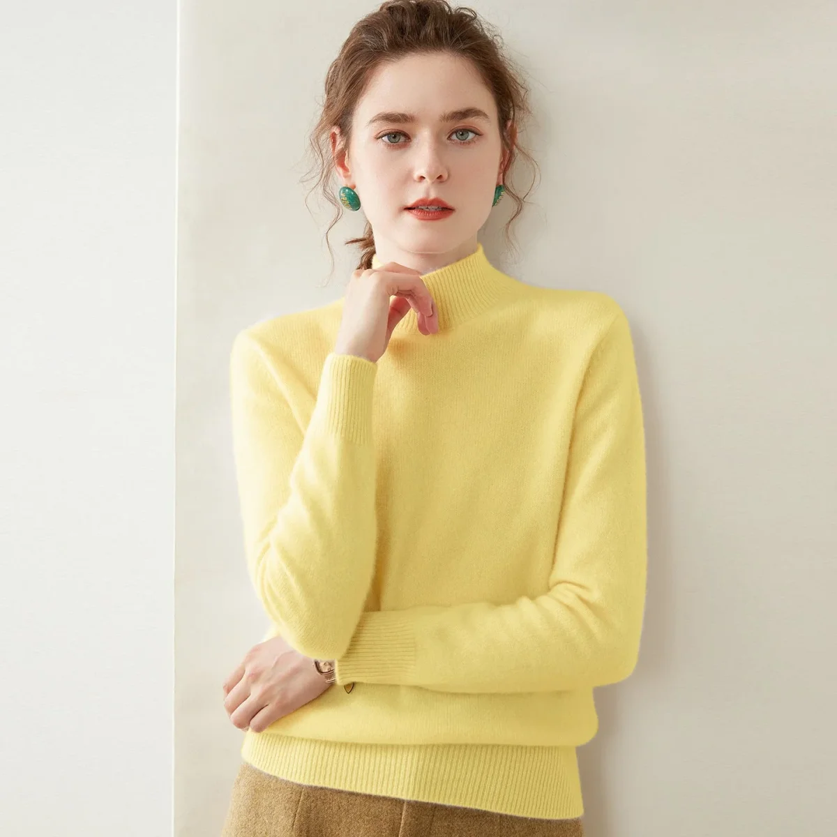 Womens Mock Neck Cashmere Sweater Long Sleeve Cashmere Pullover Multi Colors - Imagen 4