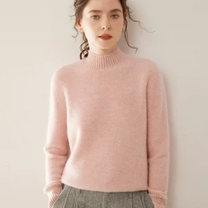 Womens Mock Neck Cashmere Sweater Long Sleeve Cashmere Pullover Ribbed Finishing