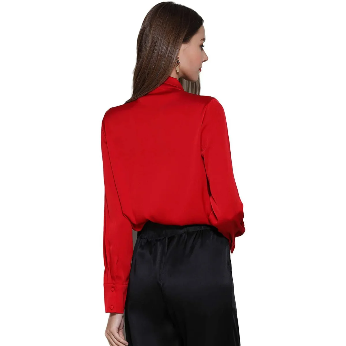 Camisa de seda con el cuello del cuello del cuello del lazo del lazo del lazo del tono de seda - Imagen 8