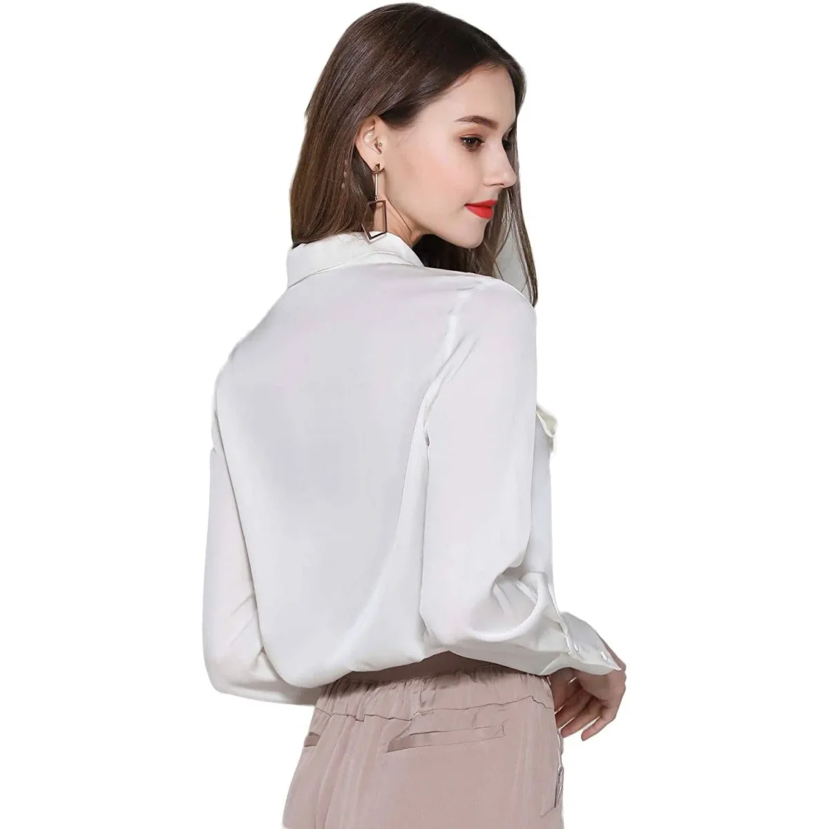 Camisa de seda con el cuello del cuello del cuello del lazo del lazo del lazo del tono de seda - Imagen 6