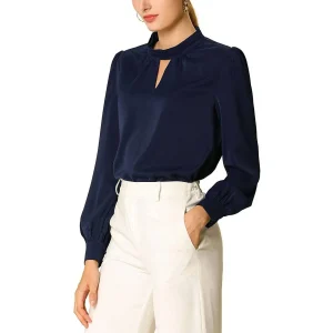 Camisa de seda para oficina para mujer Blusas de seda con cuello de cerradura