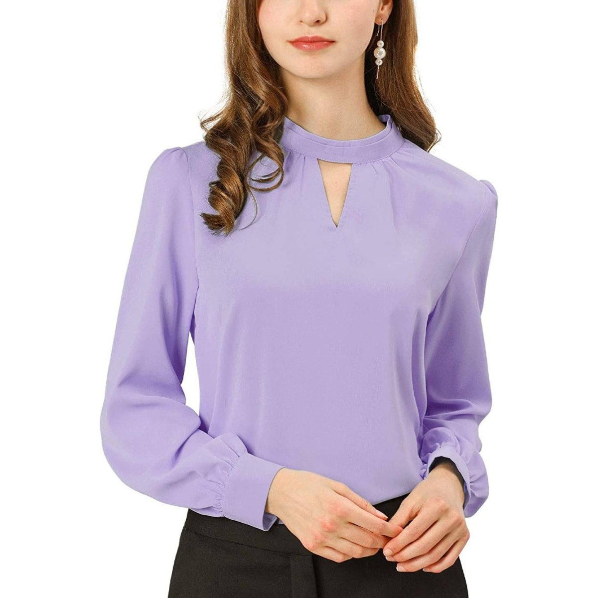 Camisa de seda de la oficina de mujeres con el ojal de la llave elegante collar de collar de manga larga blusas de seda - Imagen 7