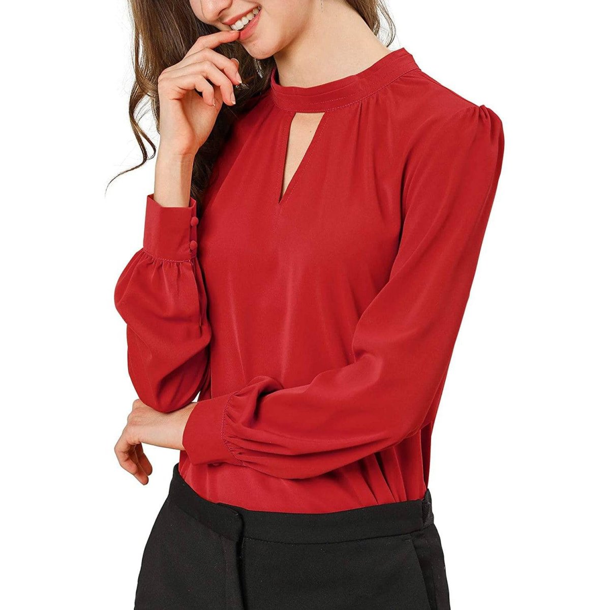 Camisa de seda de la oficina de mujeres con el ojal de la llave elegante collar de collar de manga larga blusas de seda - Imagen 8