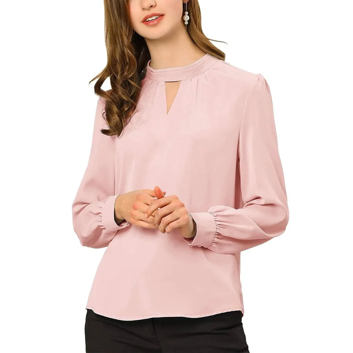 Camisa de seda de la oficina de mujeres con el ojal de la llave elegante collar de collar de manga larga blusas de seda - Imagen 6