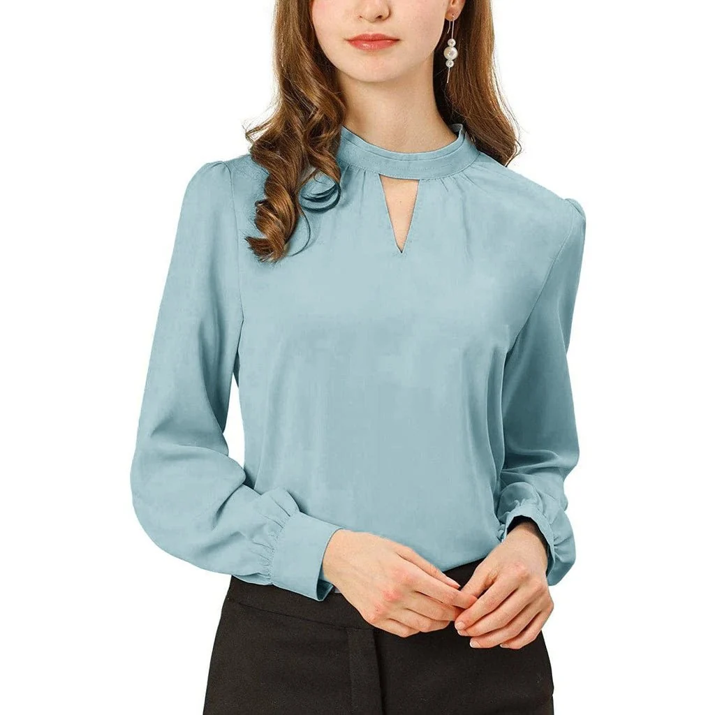 Camisa de seda de la oficina de mujeres con el ojal de la llave elegante collar de collar de manga larga blusas de seda - Imagen 4