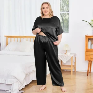 Pijamas de seda de manga corta para mujer, talla grande, de seda