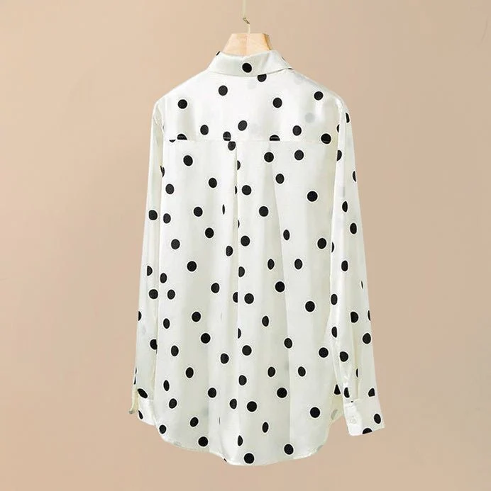 Blusa de seda con lunares para mujer Camisa con botones de seda Blusas de seda - Imagen 5
