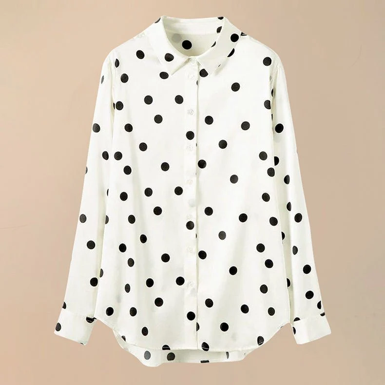 Blusa de seda con lunares para mujer Camisa con botones de seda Blusas de seda - Imagen 4