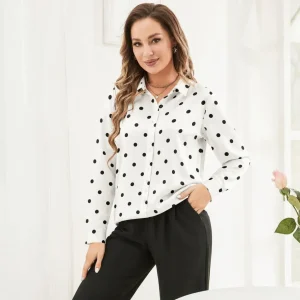 Blusa de seda con lunares para mujer Camisa con botones de seda Blusas de seda