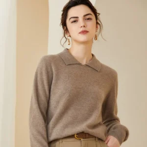 Sweater de collar de cachemira de mangas largas para mujeres
