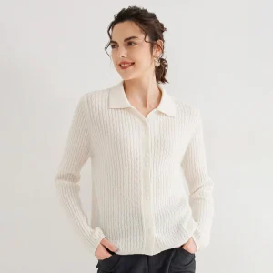 Cárdigan de cachemira para mujer Suéter de cachemira con cuello polo