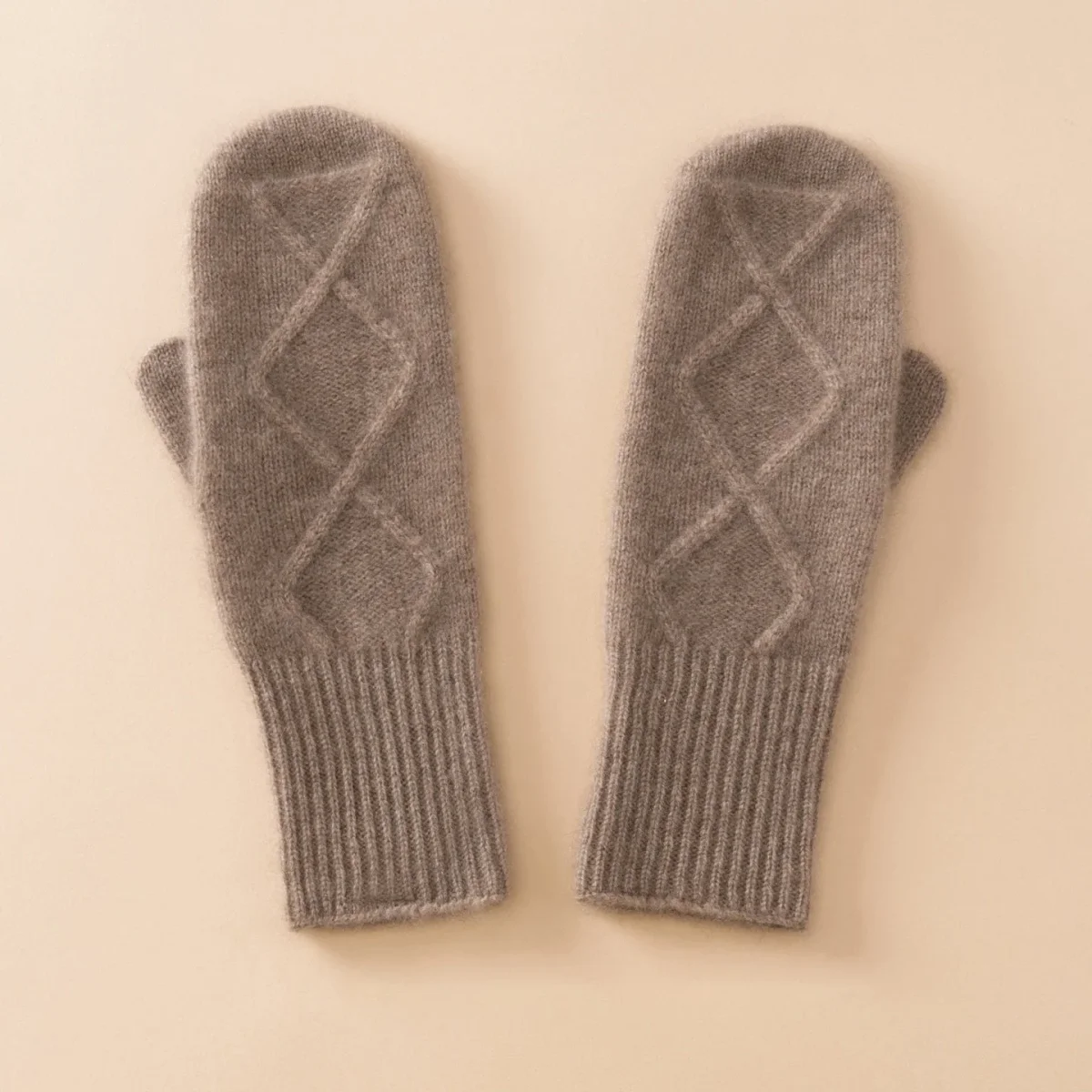 Guantes de punto de cachemira pura para mujer Guantes de cachemira con estampado de diamantes - Imagen 4