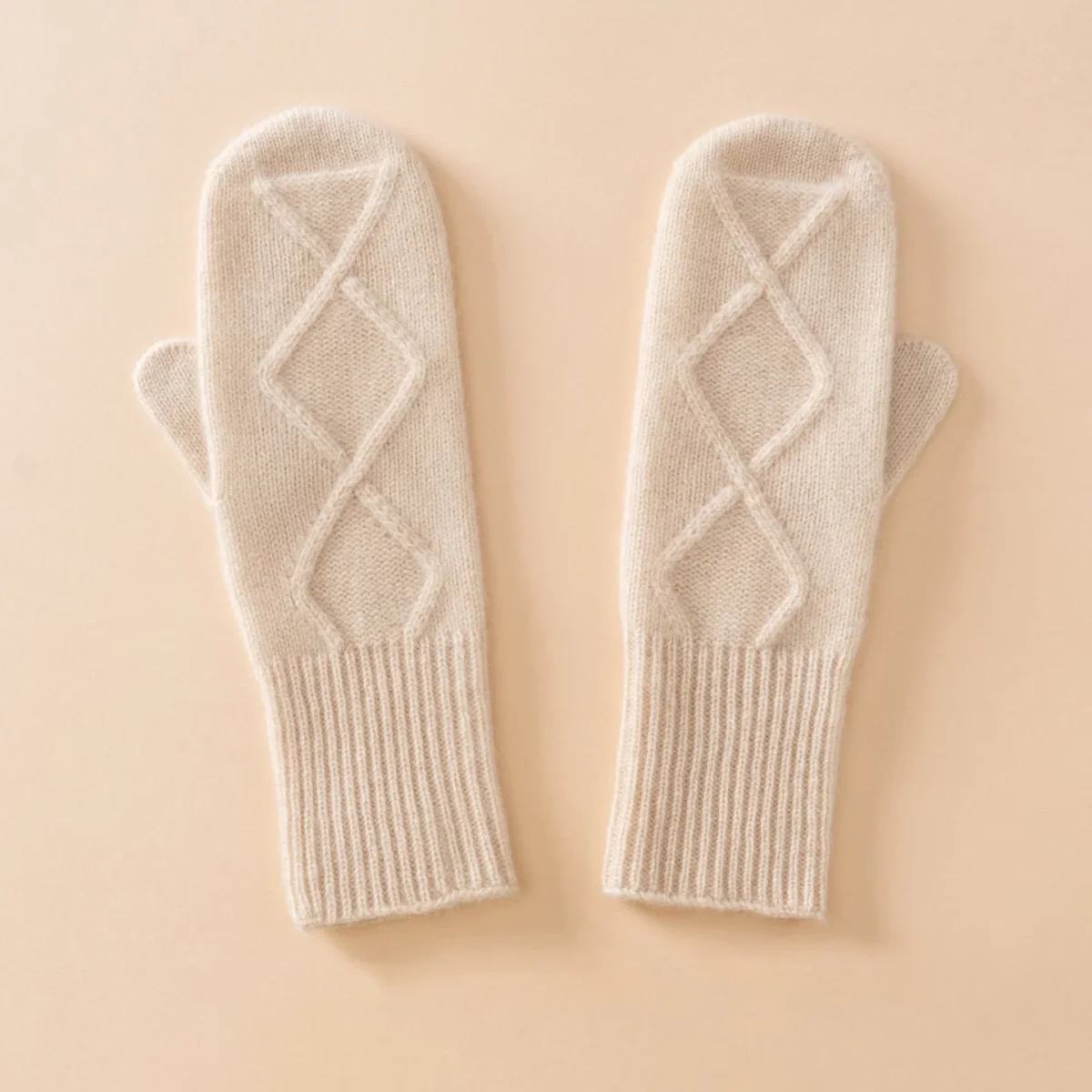 Guantes de punto de cachemira pura para mujer Guantes de cachemira con estampado de diamantes - Imagen 3