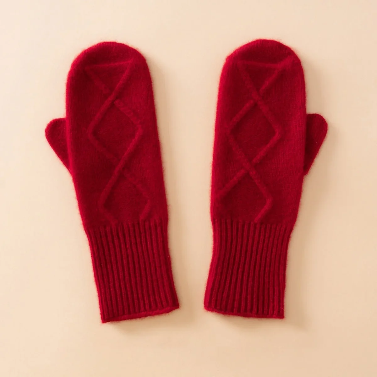 Guantes de punto de cachemira pura para mujer Guantes de cachemira con estampado de diamantes - Imagen 2