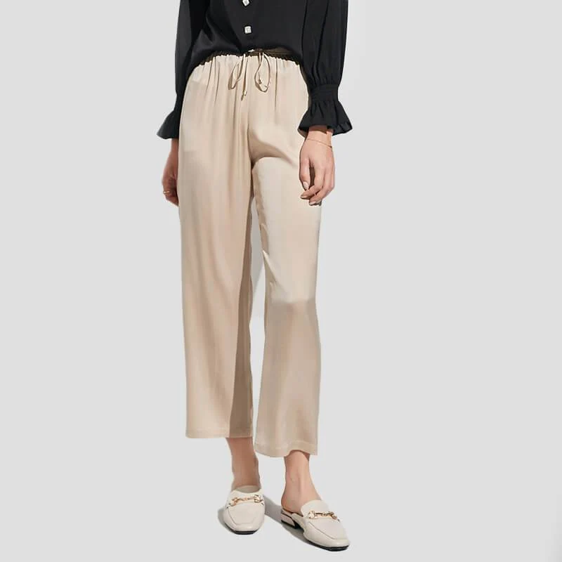 Pantalones de seda pura para mujer Pantalones de seda de trabajo informales recortados - Imagen 6