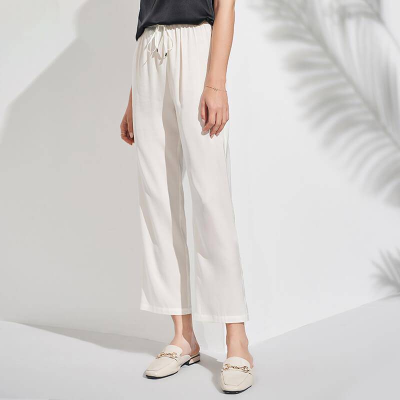 Pantalones de seda pura para mujer Pantalones de seda de trabajo informales recortados - Imagen 8