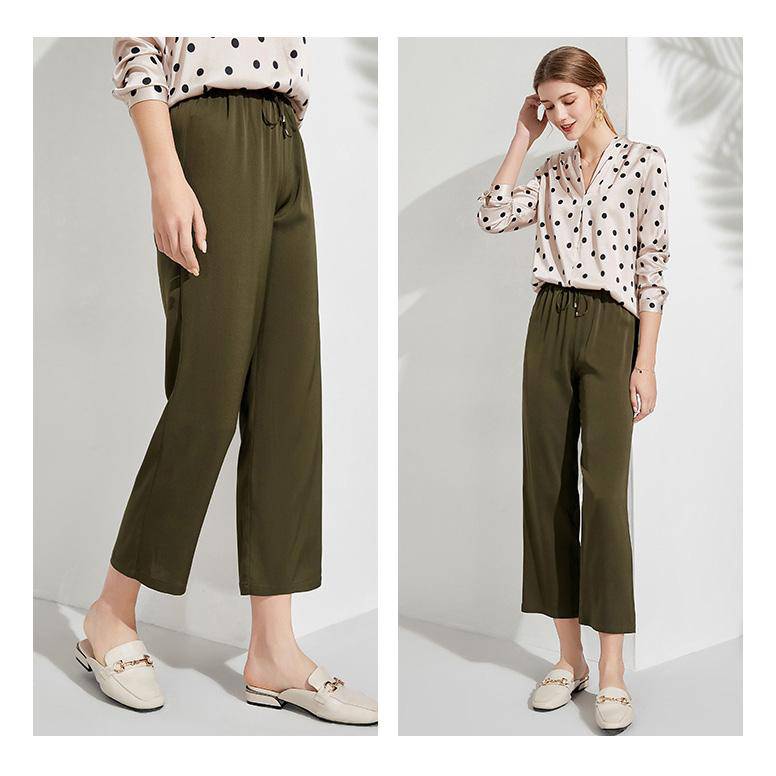 Pantalones de seda pura para mujer Pantalones de seda de trabajo informales recortados - Imagen 7